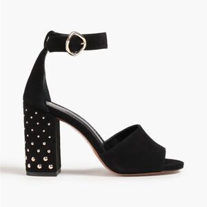 NWOB MAJE $360 Black Suede Studded Block Heel Open Toe Sandals size 36 US 6